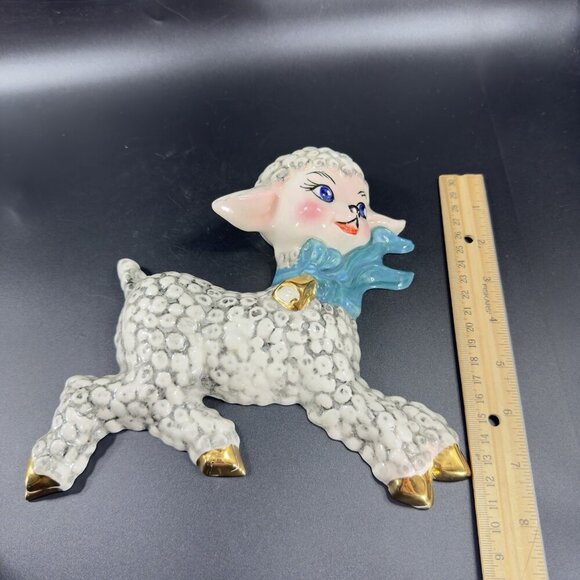1950s Ceramic Lamb Shell Whimsical Hand Painted Wall Hanging Plaque Figure VTG - Picture 4 of 16